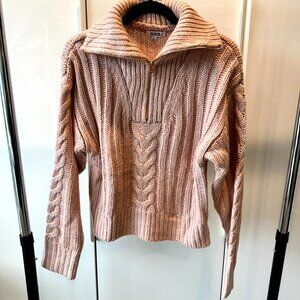 525 America - Blush Pink Zip Collar Neck Cable Knit Sweater - Size Small